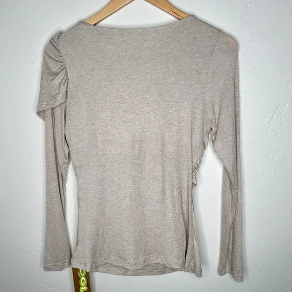 NEW OGL Merino Wool Tencel Drape Neck Long Sleeve Top Beige Large Built-in Bra - Picture 3 of 8